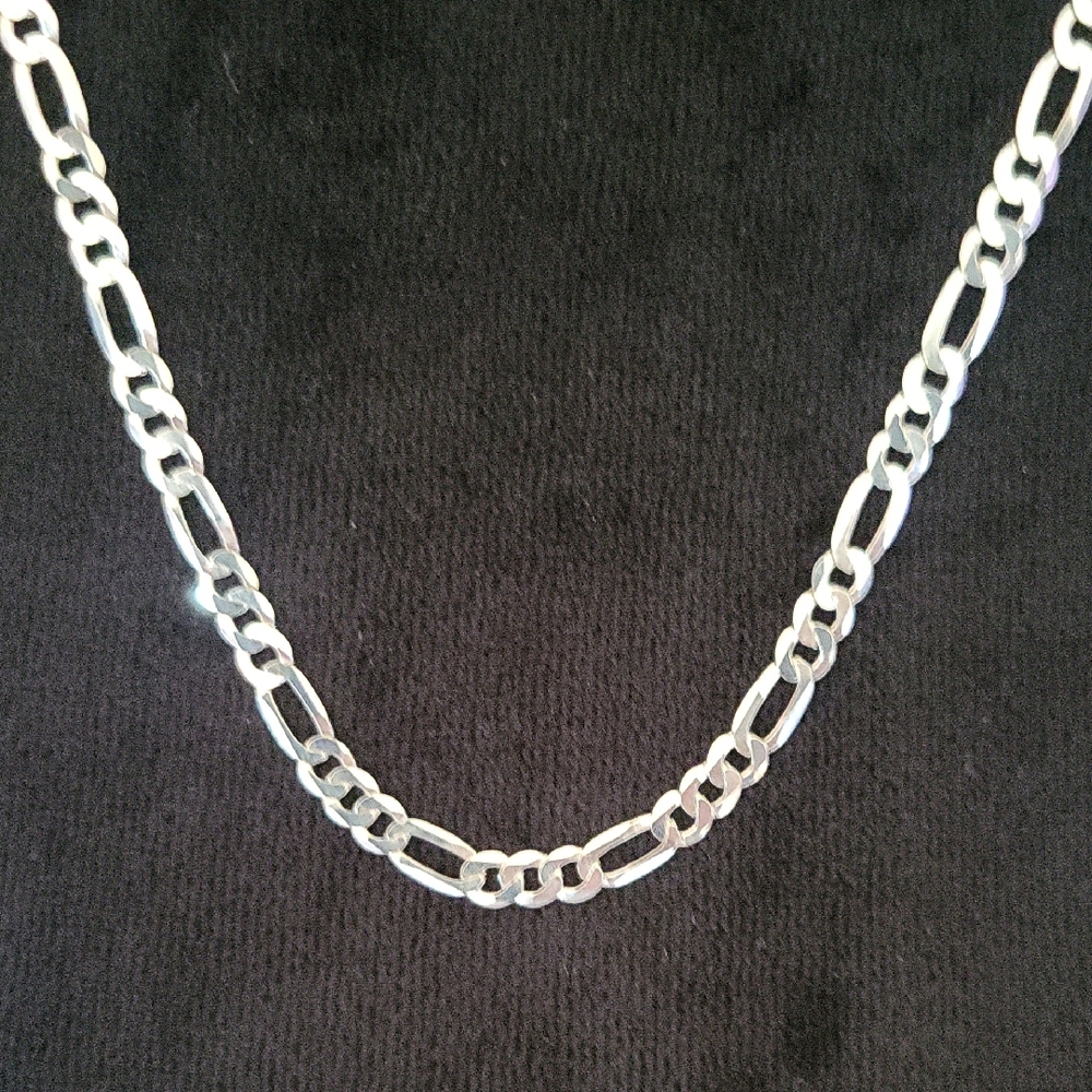 .925 Sterling Silver Italy Figaro Chain Necklace 23" Length